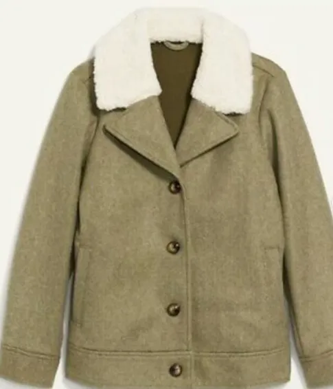 New Retails $79 OLD NAVY Soft-Brushed Sherpa-Trim Shacket Jacket for Women In Satin Moss Sz XXL