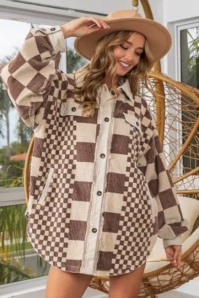 NicholesGifts Women Checkered Button Down Corduroy Shacket