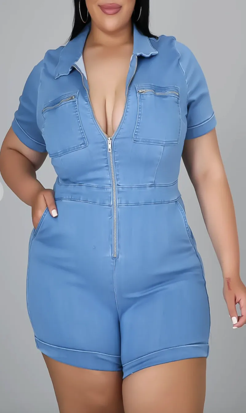 Nova Curvy Denim Romper