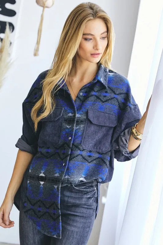Now Found Plus Printed Button-Down Jacket