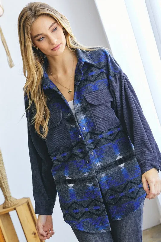 Now Found Plus Printed Button-Down Jacket