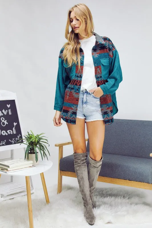 Now Found Plus Printed Button-Down Jacket