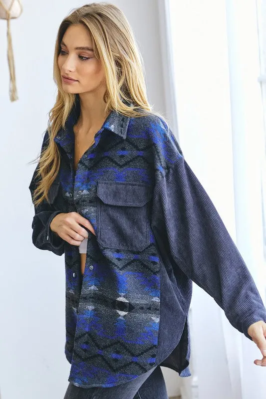 Now Found Plus Printed Button-Down Jacket