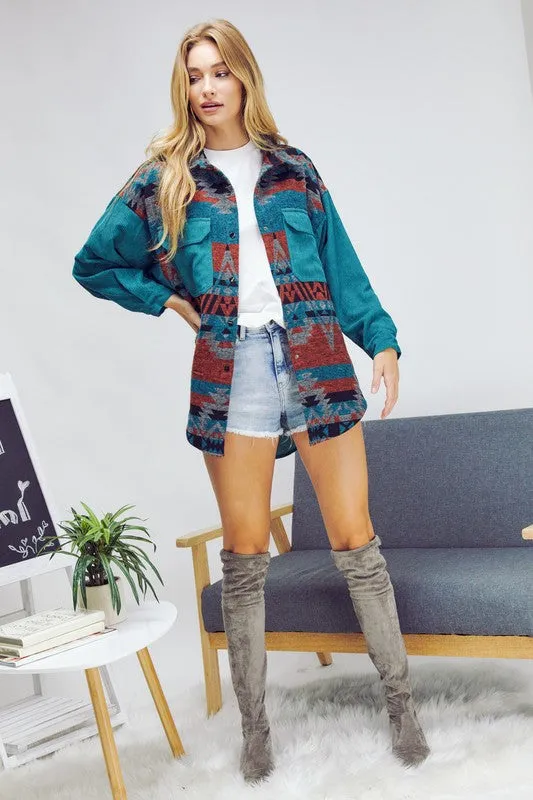 Now Found Plus Printed Button-Down Jacket