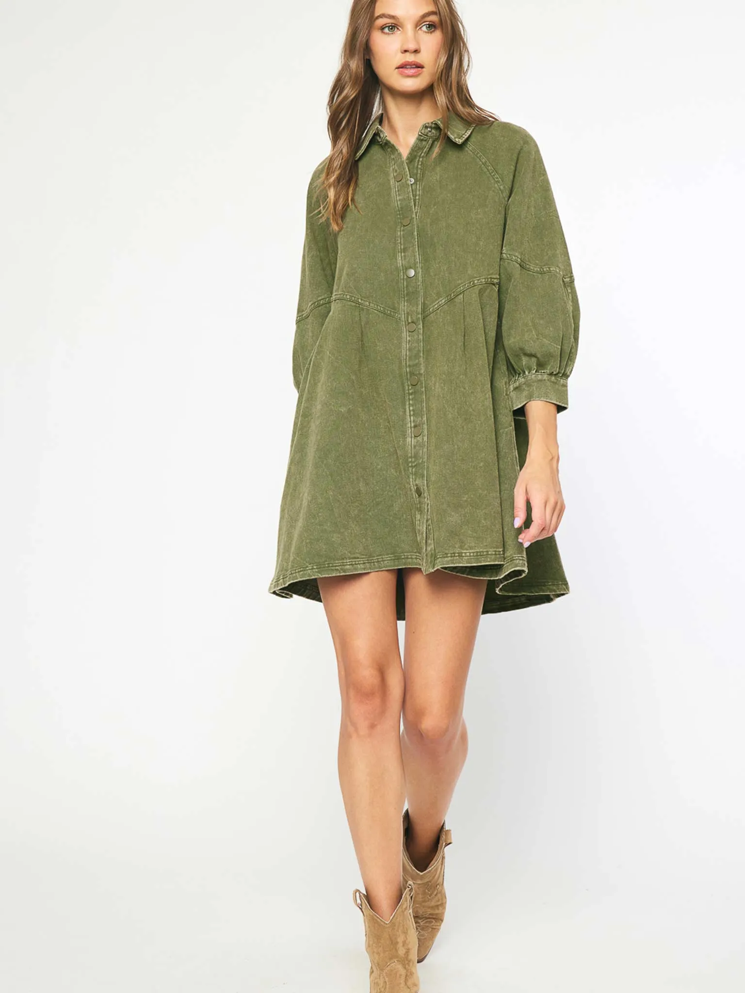Olive Denim Babydoll Dress