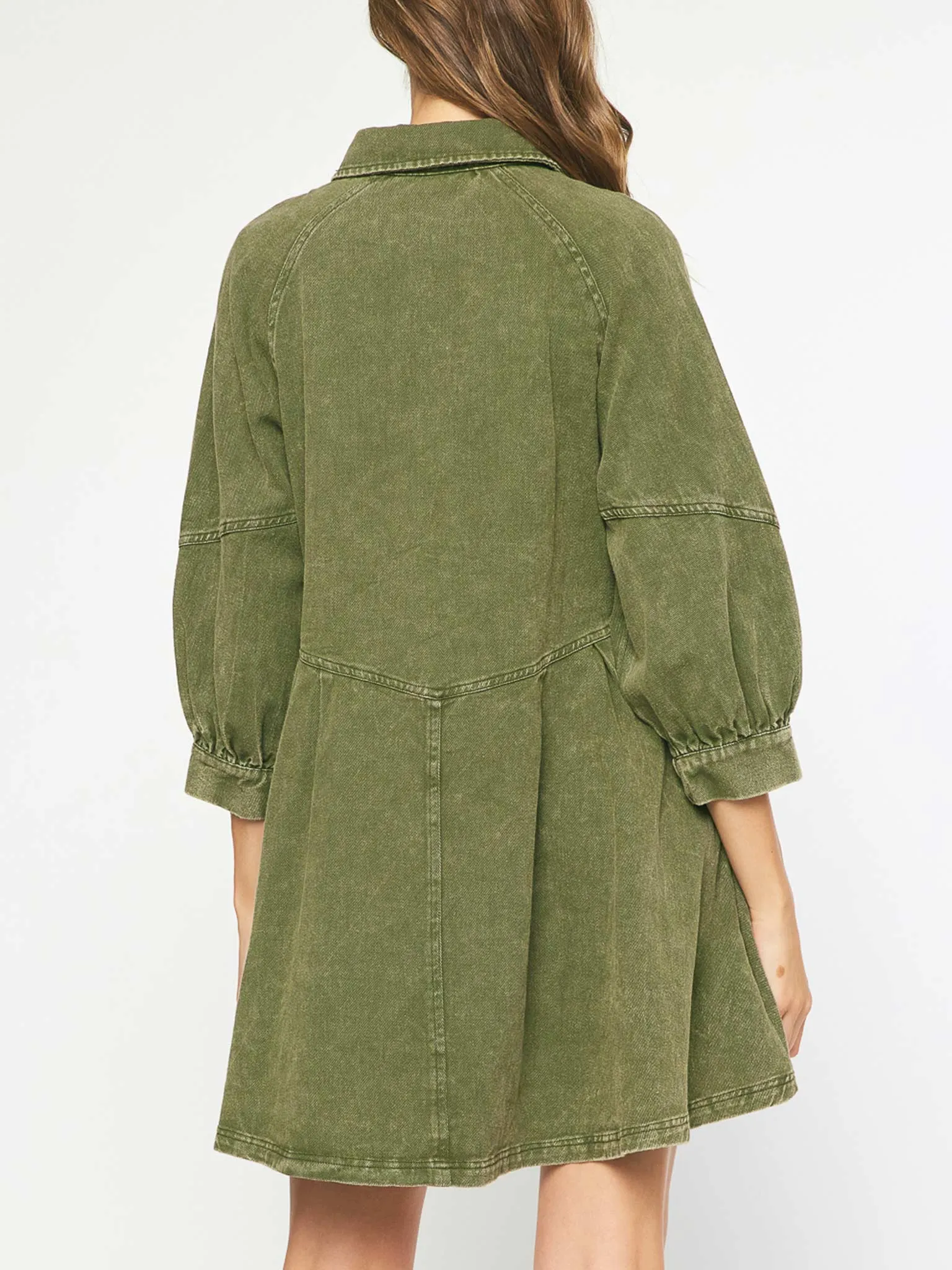 Olive Denim Babydoll Dress