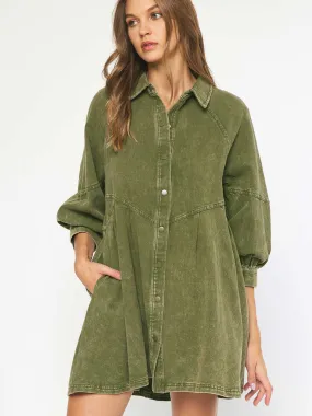 Olive Denim Babydoll Dress