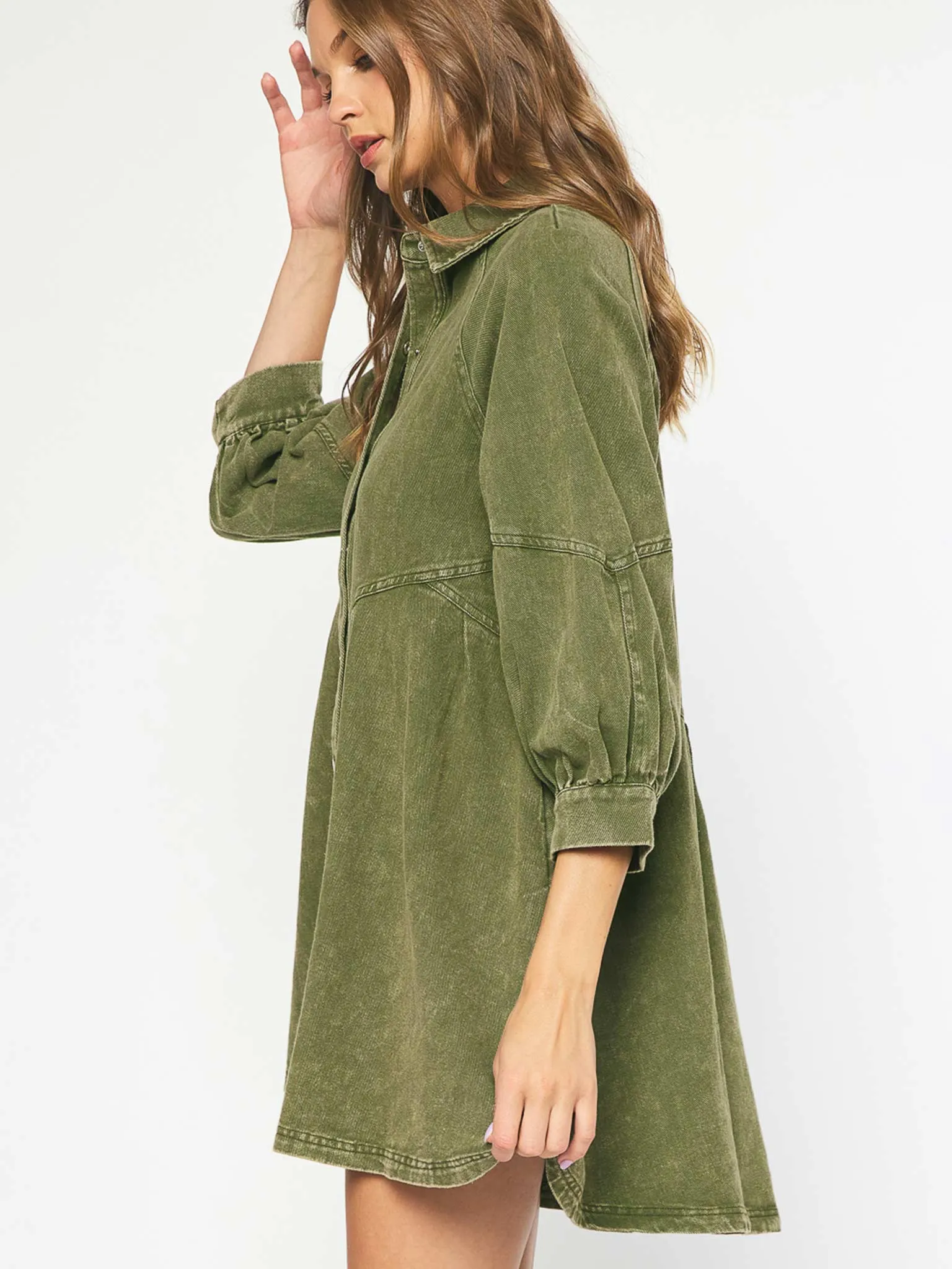Olive Denim Babydoll Dress