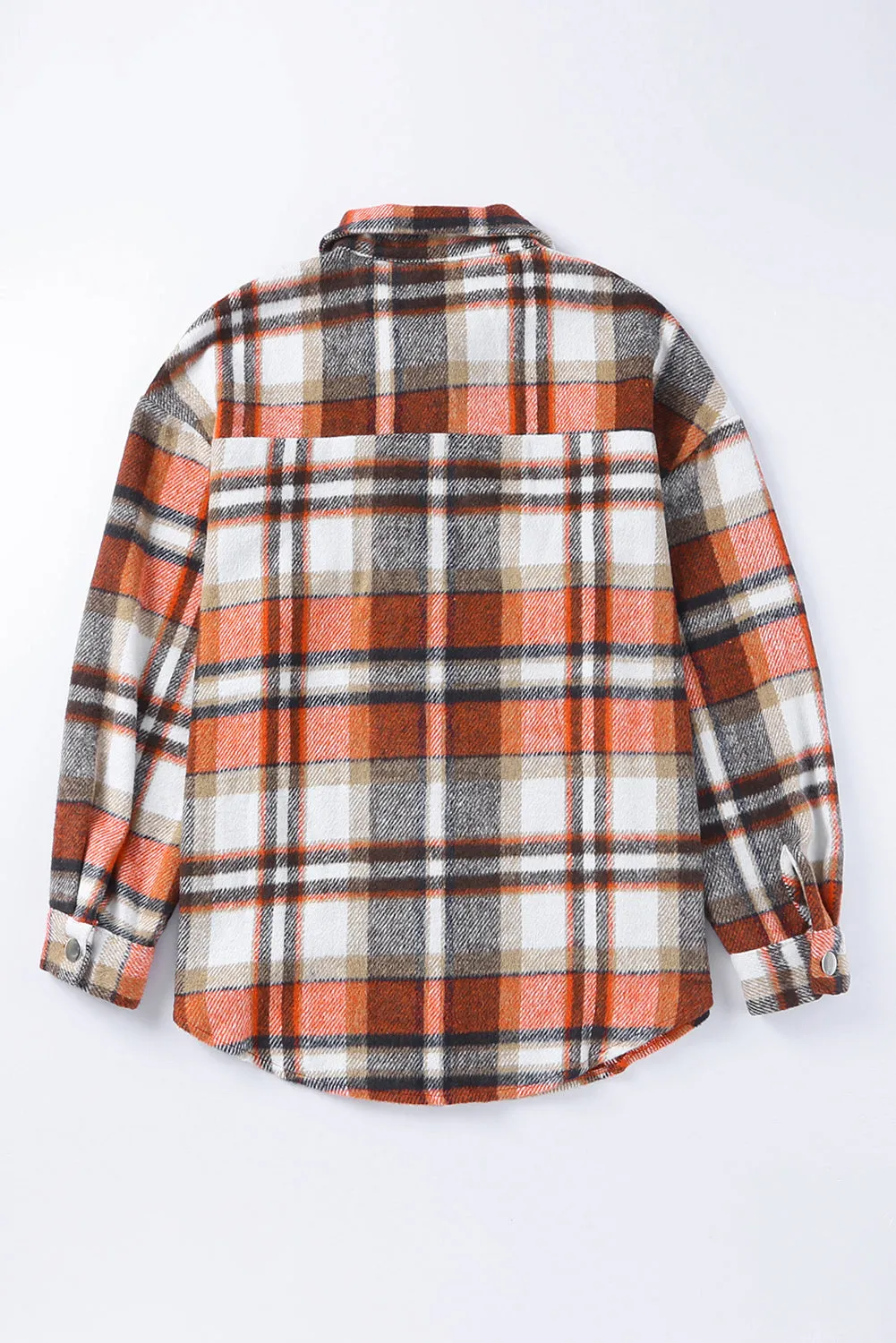 Orange Chest Pockets Flannel Plaid Shacket