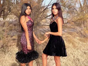 Party Dress Vintage SEQUINS FEATHER Evening Dress Bright Pink and Black Strapless Mini Formal Dress Size Small or 3/4