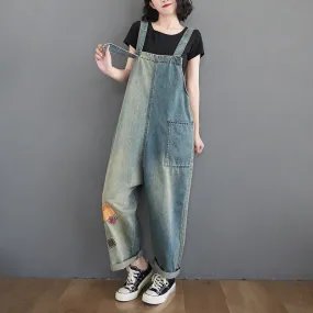 Patchwork Denim Loose Fit Dungaree