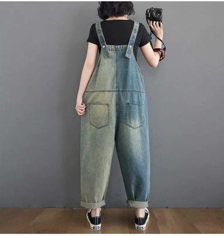 Patchwork Denim Loose Fit Dungaree
