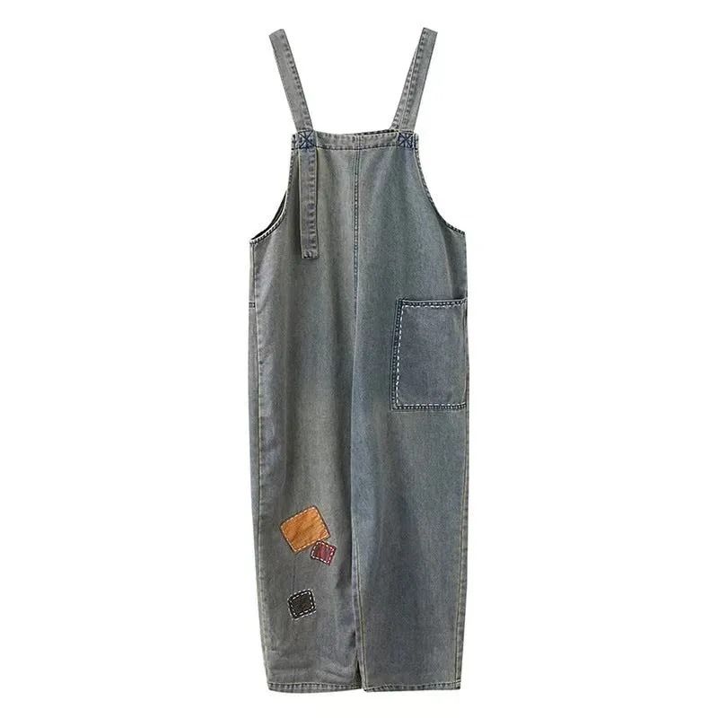 Patchwork Denim Loose Fit Dungaree
