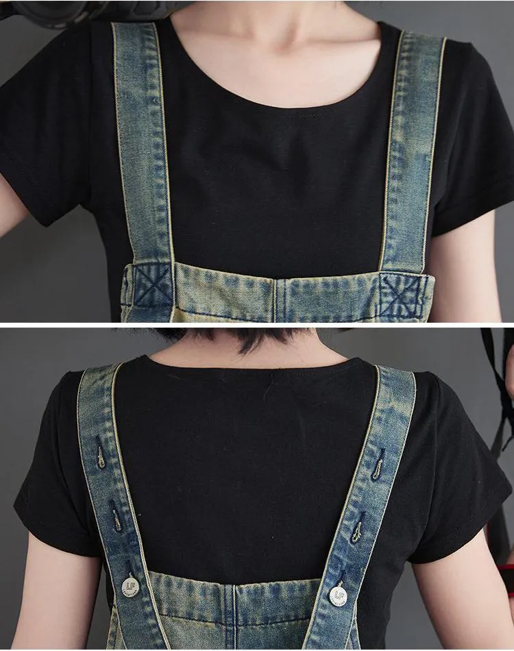 Patchwork Denim Loose Fit Dungaree