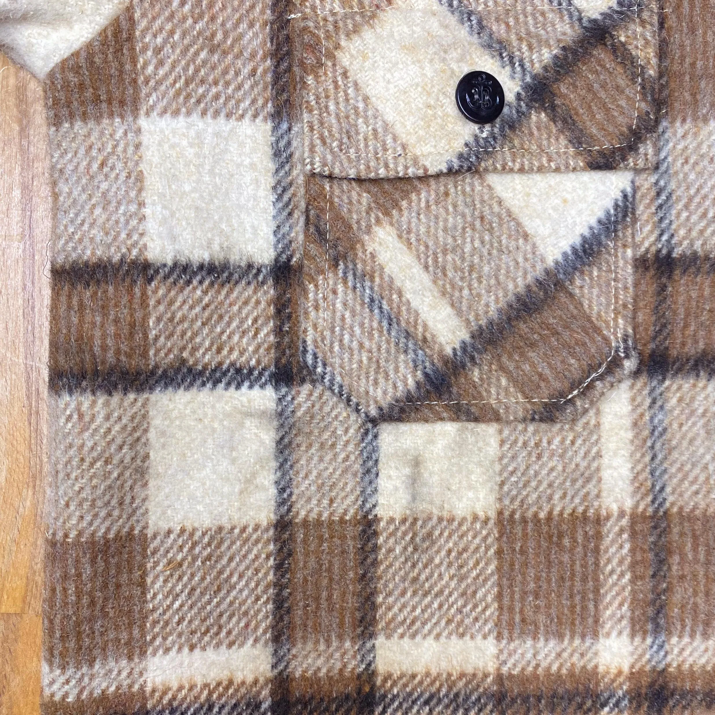 Petite XS 70s CPO Brown Plaid Wool Blend Overshirt