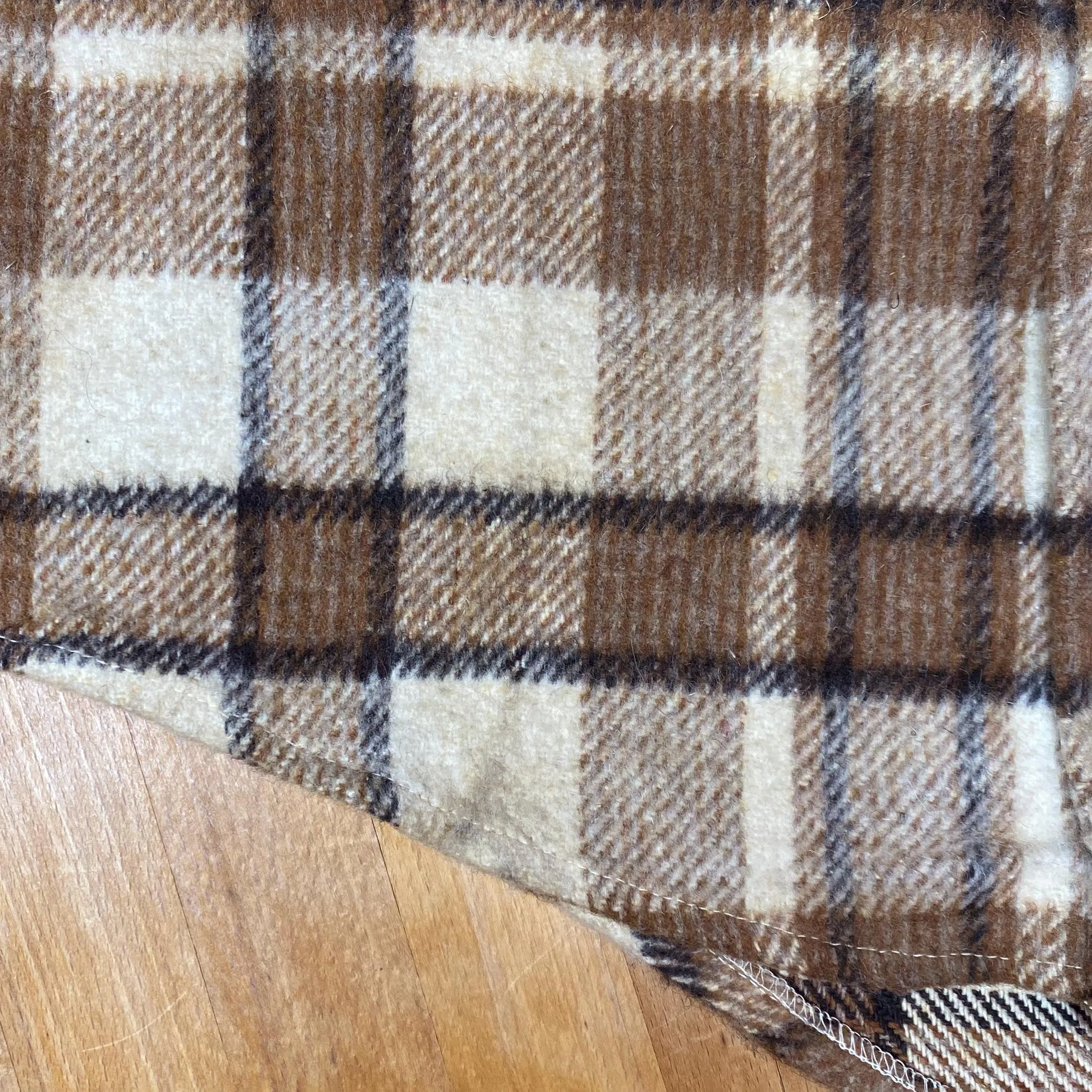 Petite XS 70s CPO Brown Plaid Wool Blend Overshirt