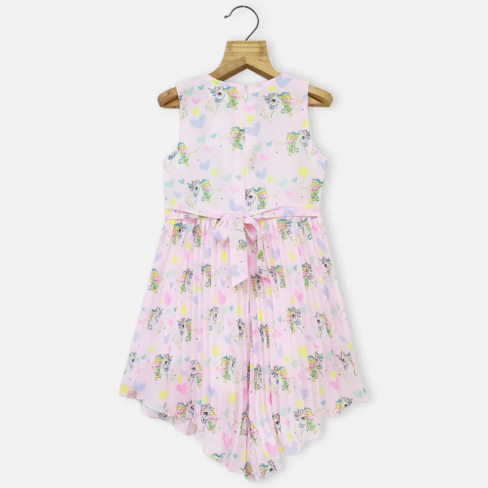 Pink & Yellow Unicorn Printed Jumpsuit