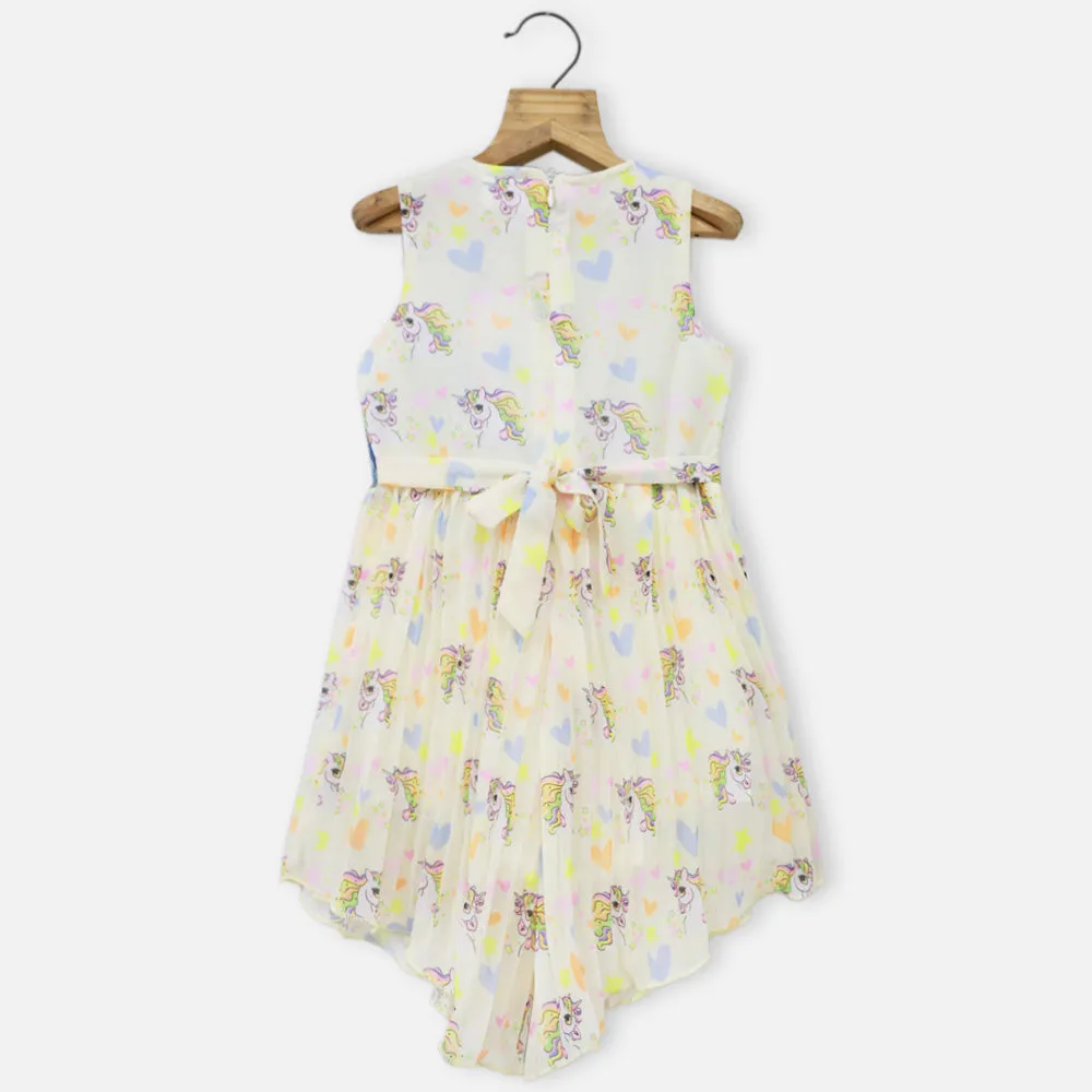 Pink & Yellow Unicorn Printed Jumpsuit