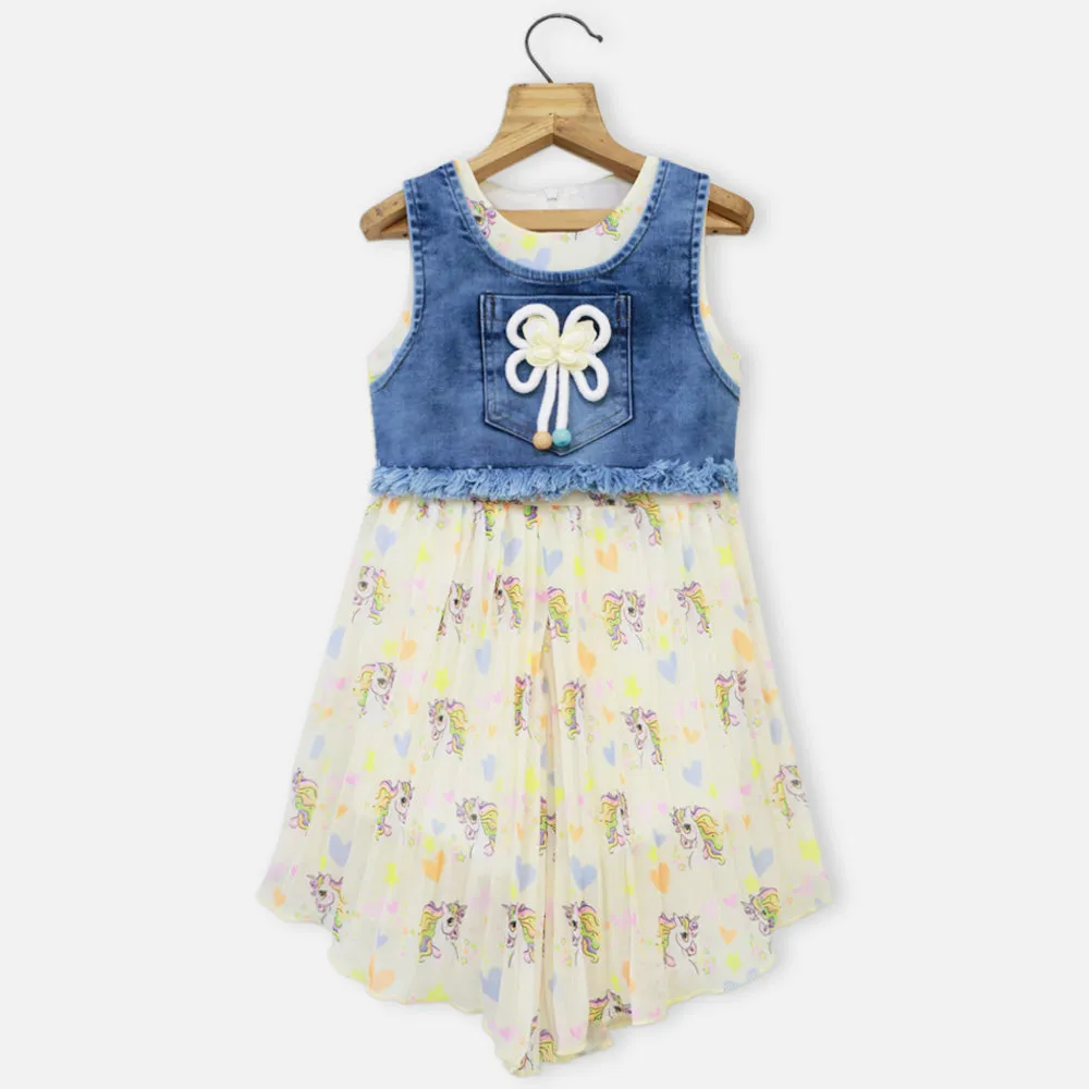 Pink & Yellow Unicorn Printed Jumpsuit