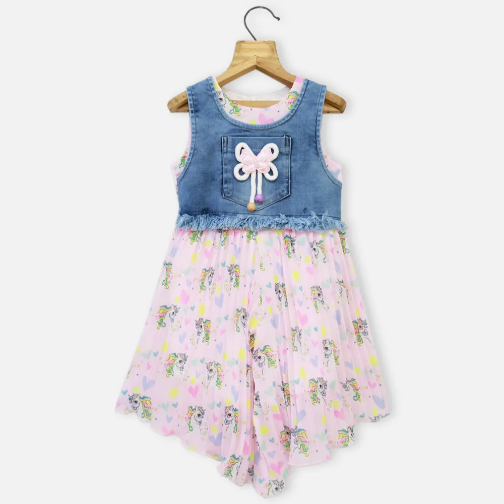 Pink & Yellow Unicorn Printed Jumpsuit