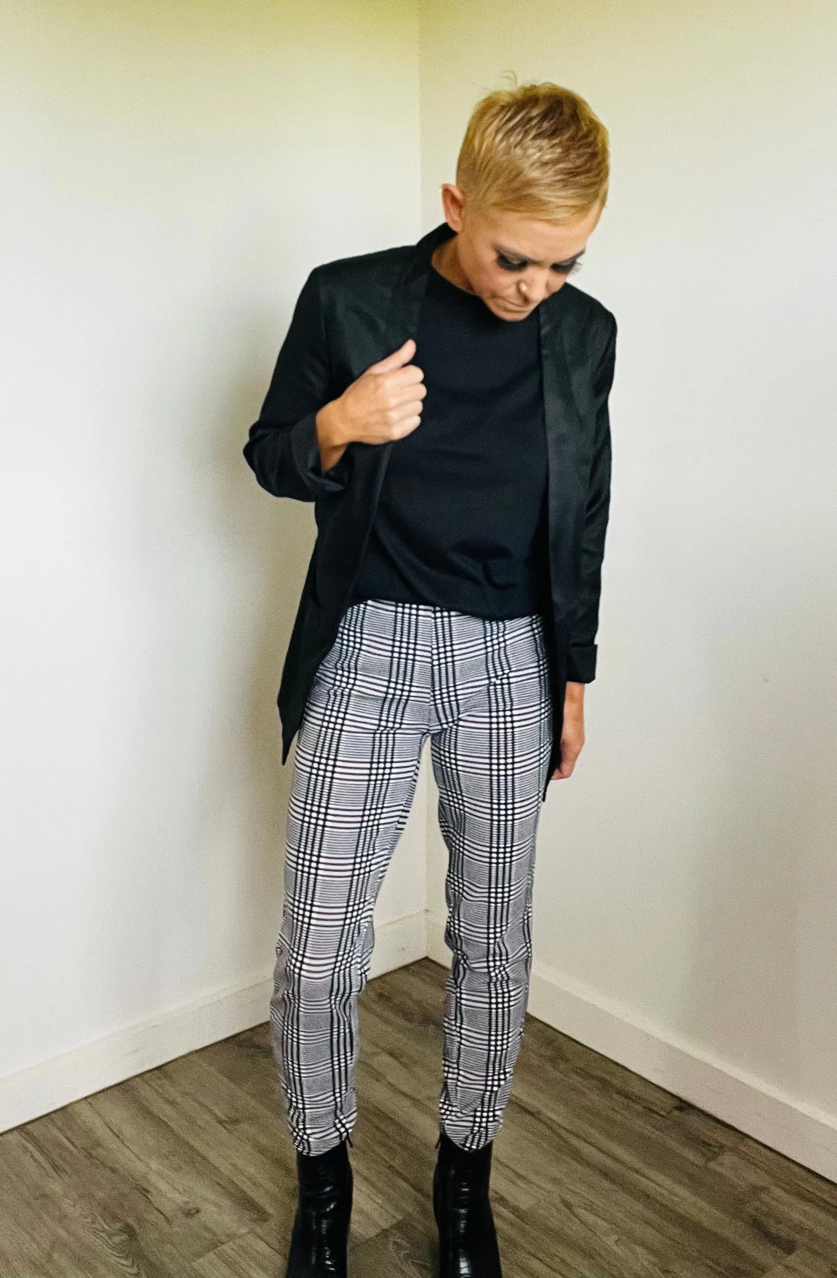 Plaid elastic waist pants