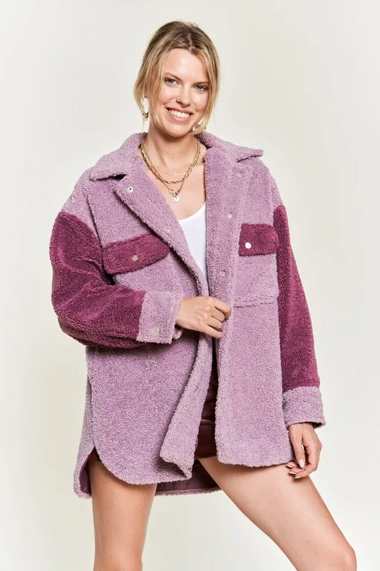 Plus Size Colorblock sherpa jacket