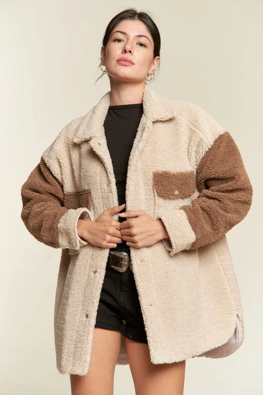 Plus Size Colorblock sherpa jacket