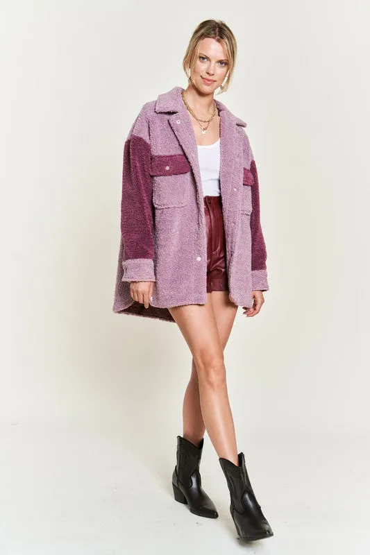 Plus Size Colorblock sherpa jacket