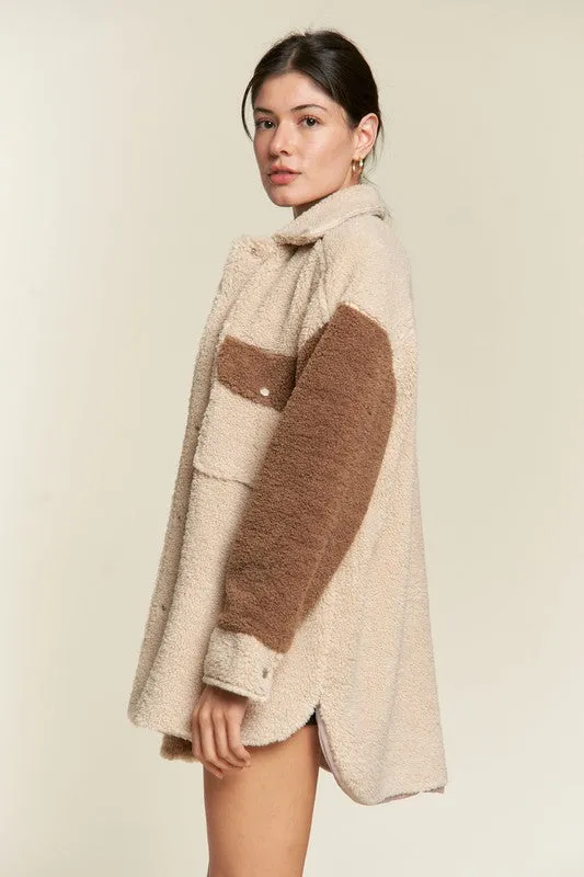 Plus Size Colorblock sherpa jacket