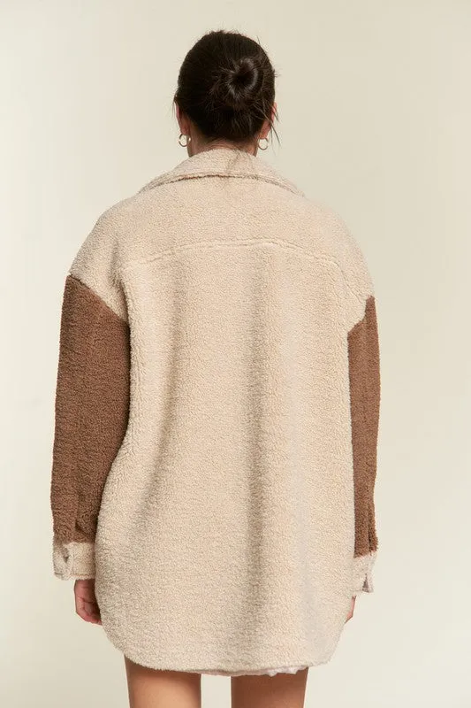 Plus Size Colorblock sherpa jacket