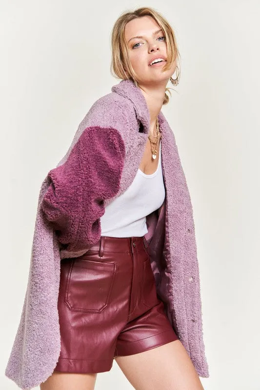 Plus Size Colorblock sherpa jacket