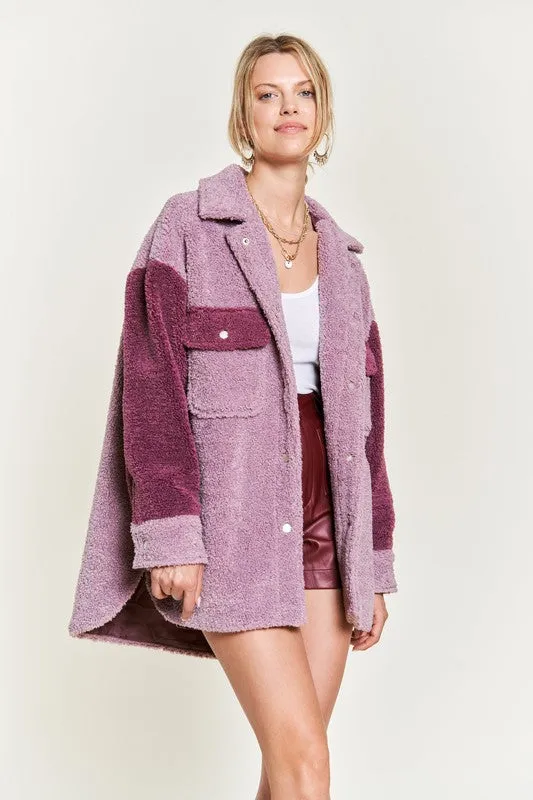 Plus Size Colorblock sherpa jacket