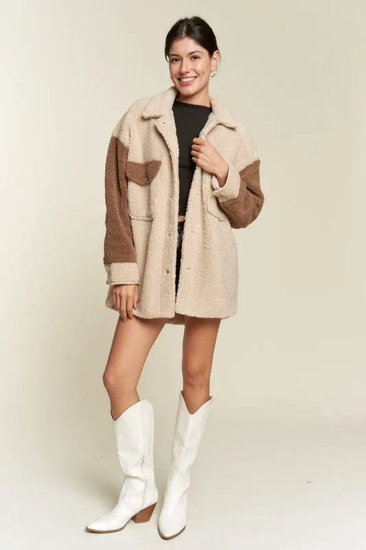 Plus Size Colorblock sherpa jacket