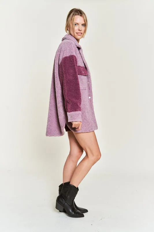 Plus Size Colorblock sherpa jacket