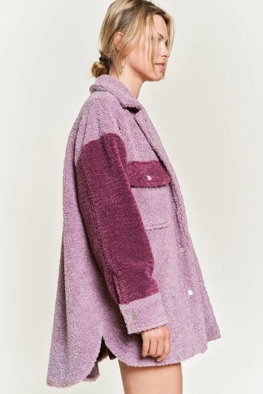 Plus Size Colorblock sherpa jacket