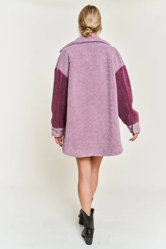 Plus Size Colorblock sherpa jacket