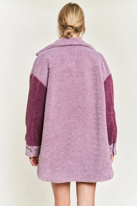 Plus Size Colorblock sherpa jacket