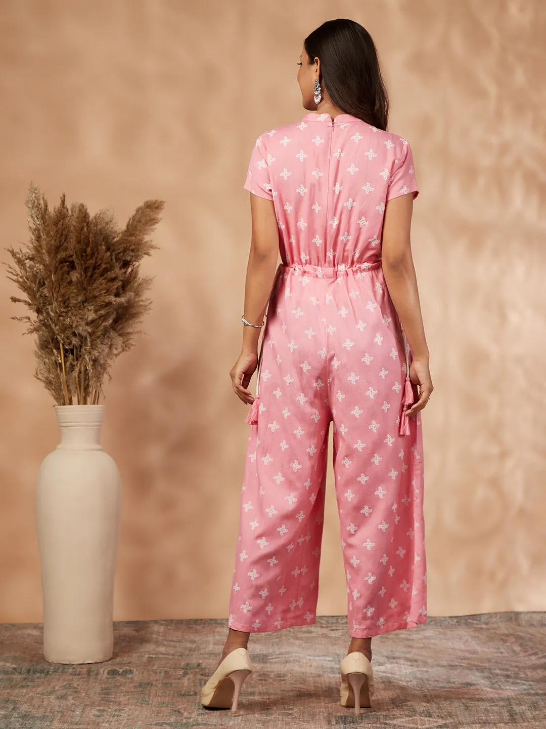 Printed Pink Rayon Jumpsuit