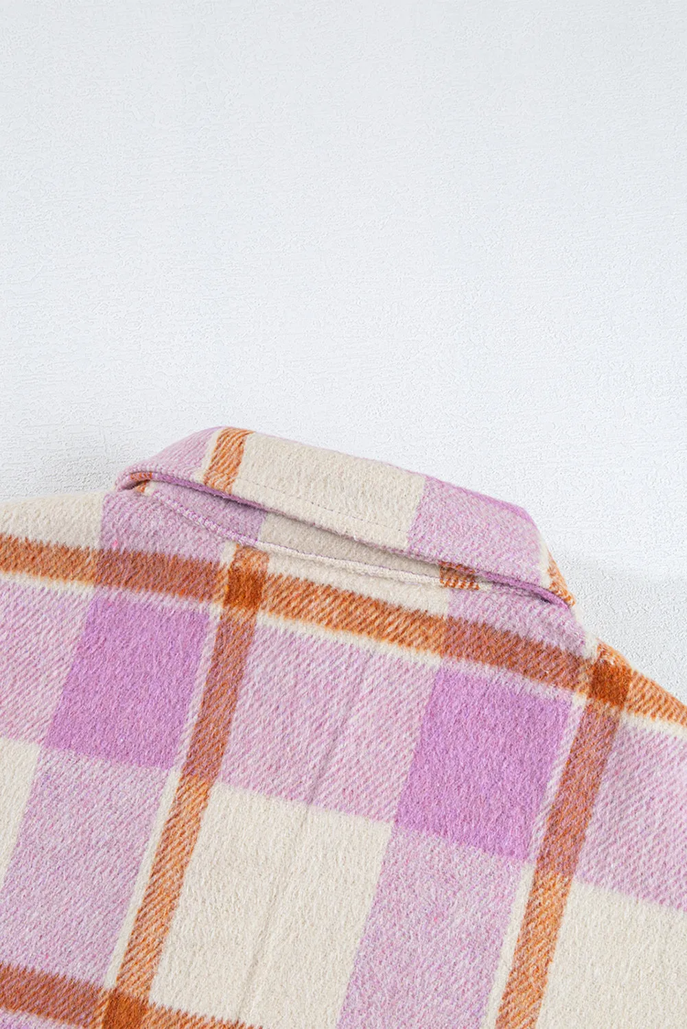 Purple Corduroy Pockets Brushed Checkered Shacket