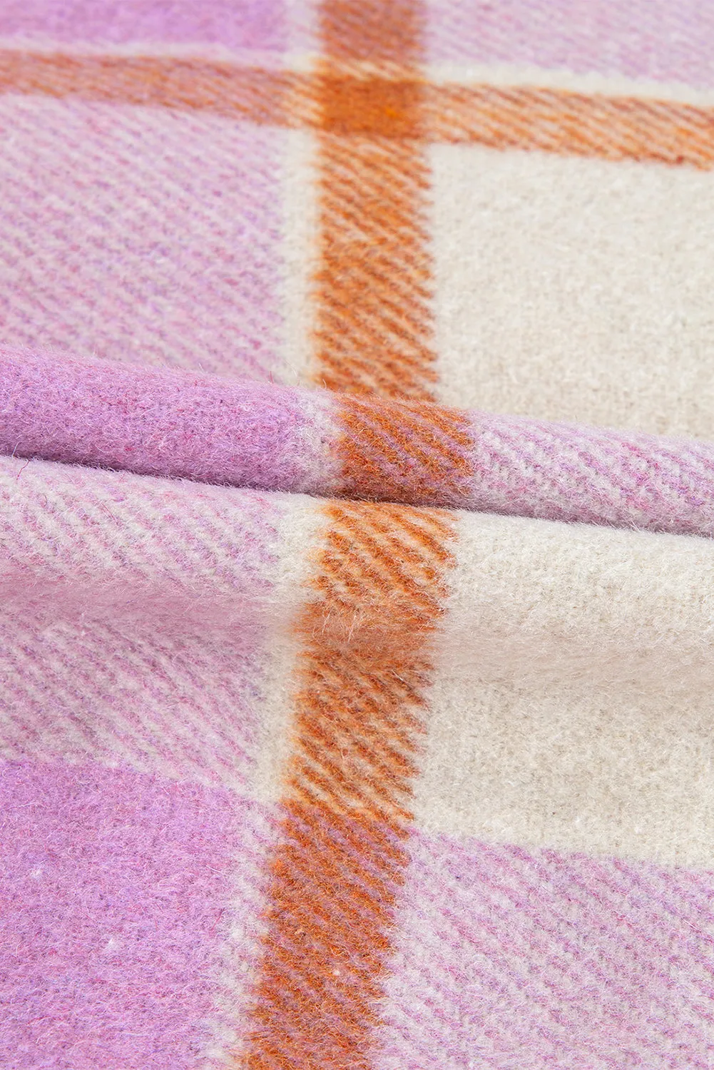 Purple Corduroy Pockets Brushed Checkered Shacket