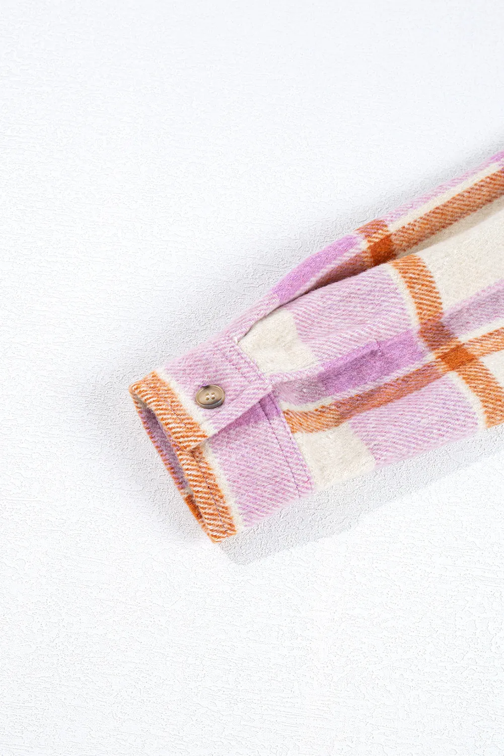 Purple Corduroy Pockets Brushed Checkered Shacket