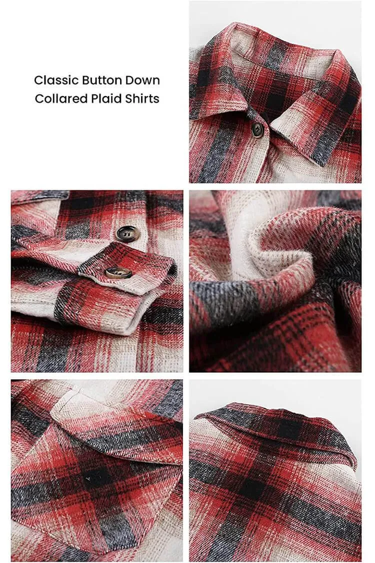 Red Plaid Shacket Casual Button Down Shacket Jacket