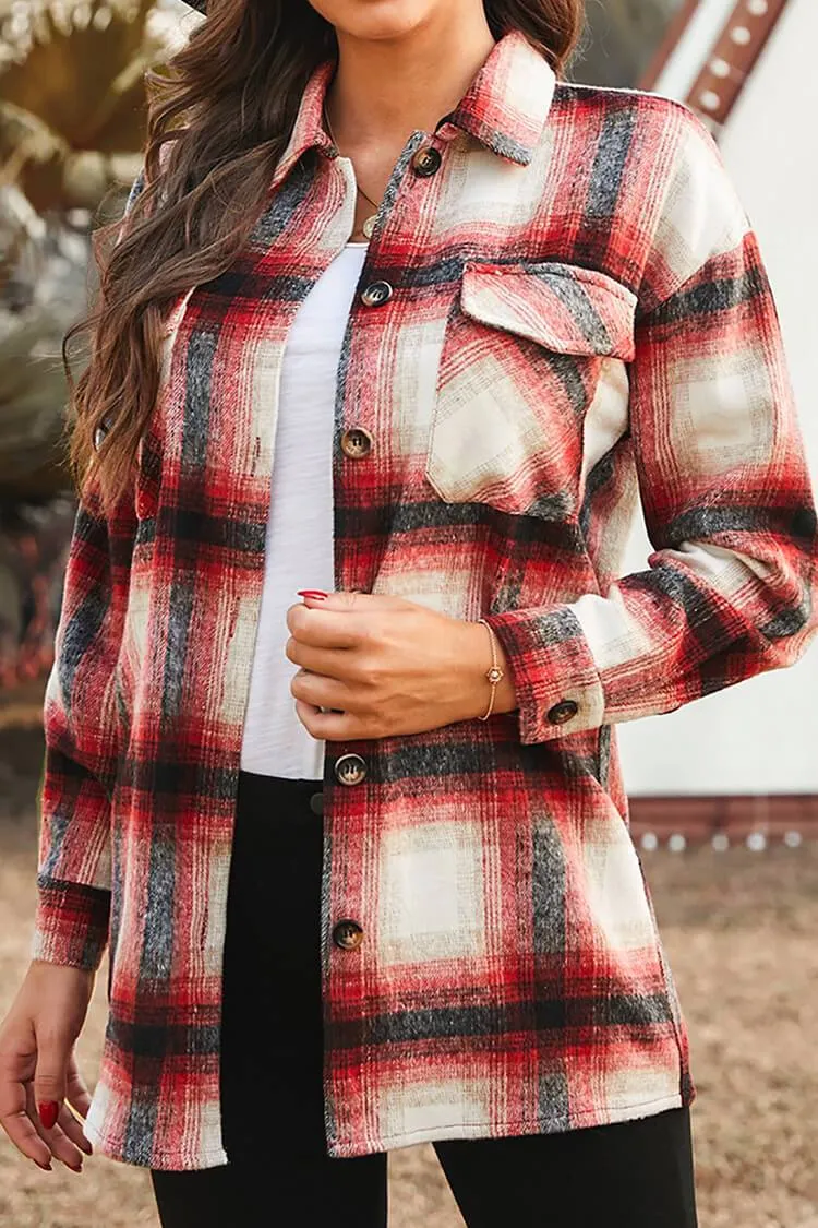 Red Plaid Shacket Casual Button Down Shacket Jacket