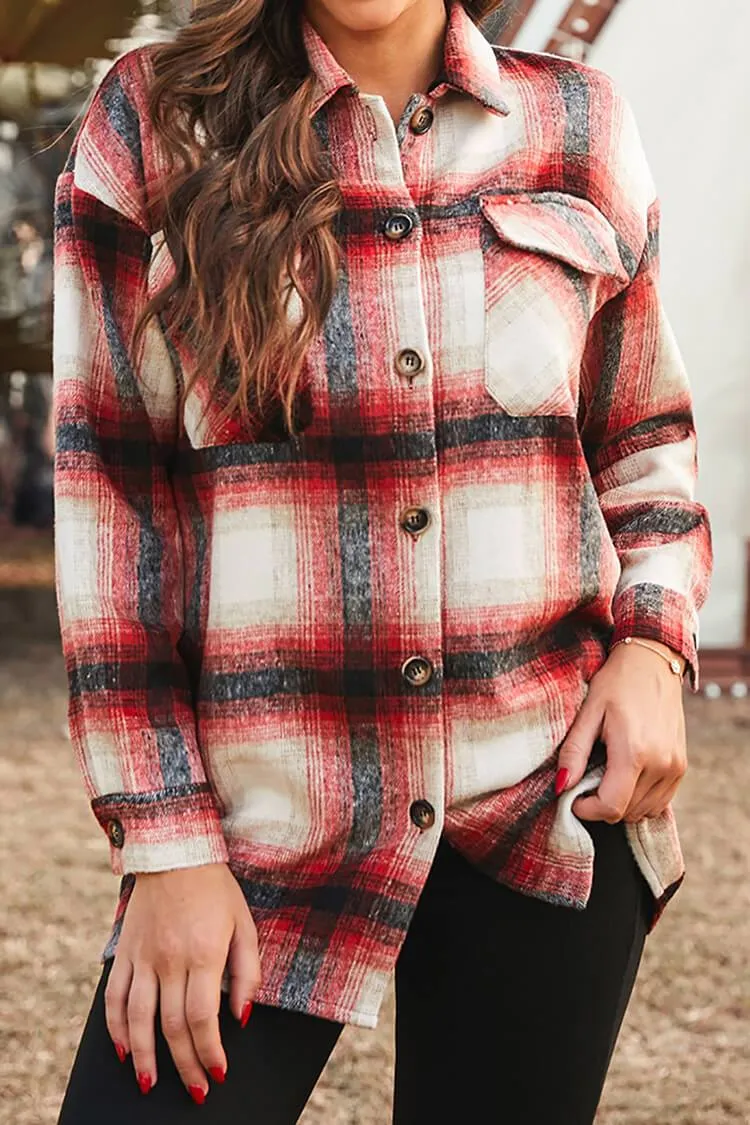 Red Plaid Shacket Casual Button Down Shacket Jacket