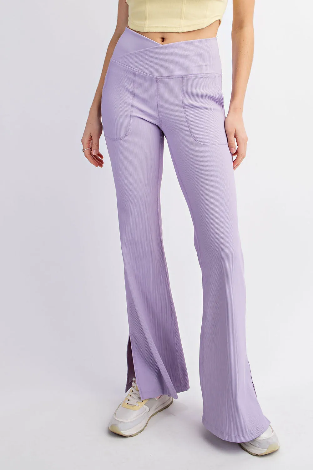 Ribbed Crossover Flared Leggings