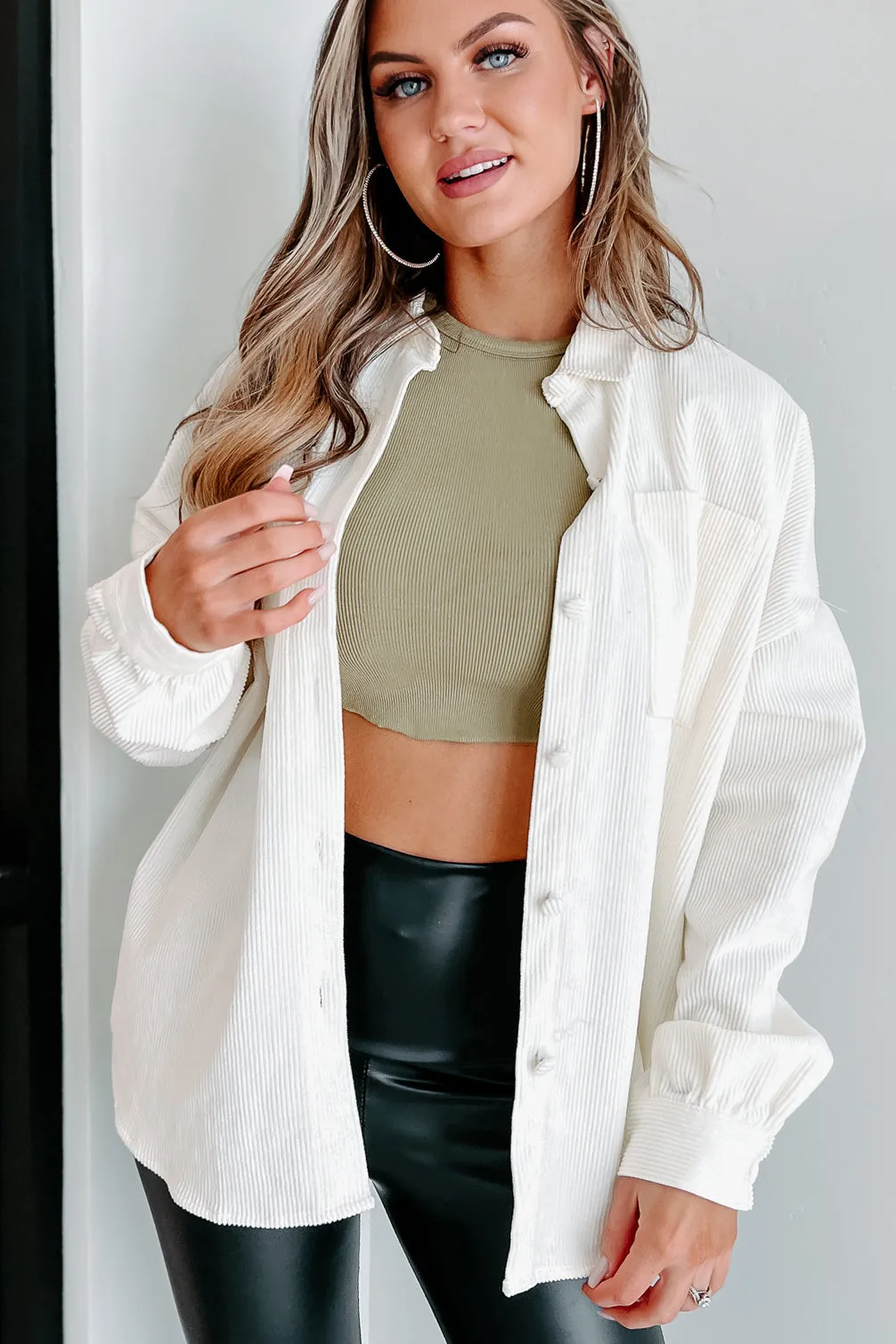 Saturdays At Market Oversized Corduroy Shacket (Whip Cream)