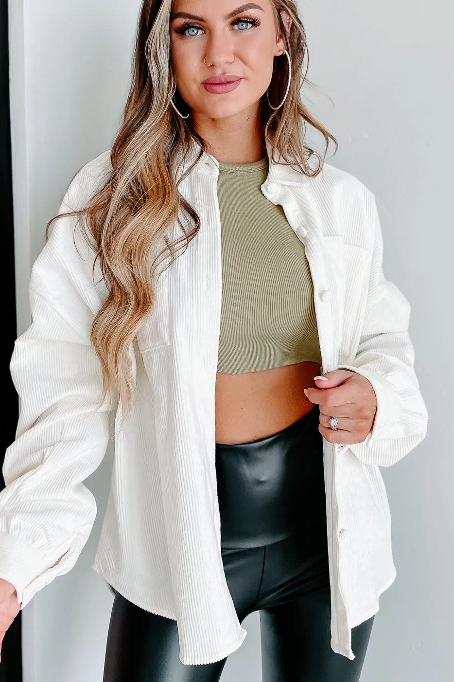 Saturdays At Market Oversized Corduroy Shacket (Whip Cream)
