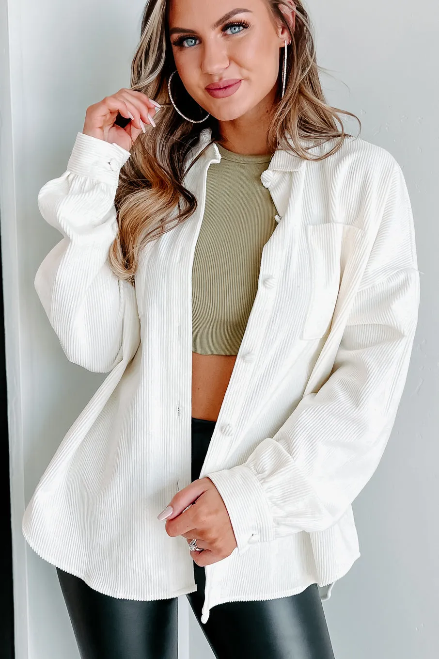 Saturdays At Market Oversized Corduroy Shacket (Whip Cream)