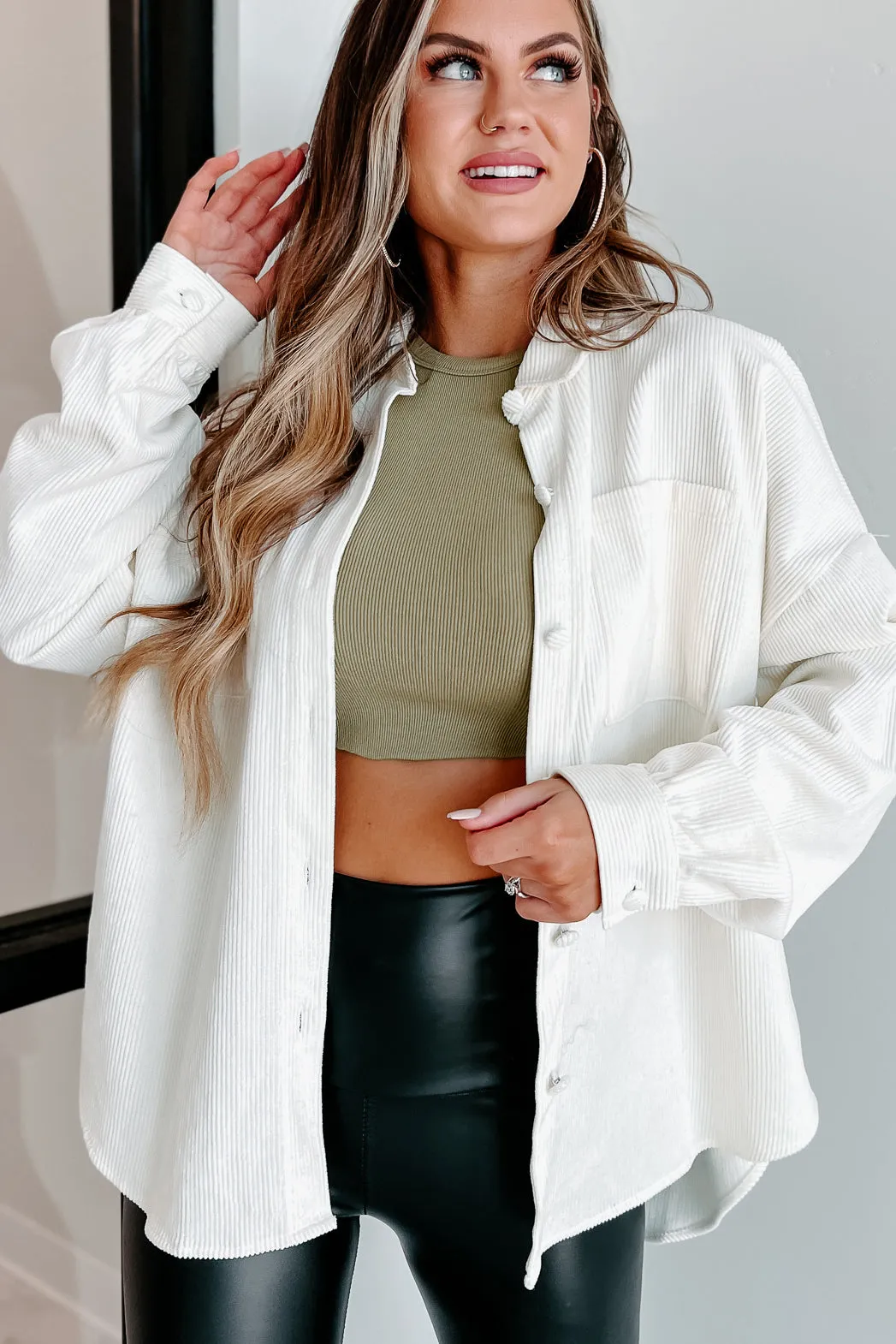 Saturdays At Market Oversized Corduroy Shacket (Whip Cream)