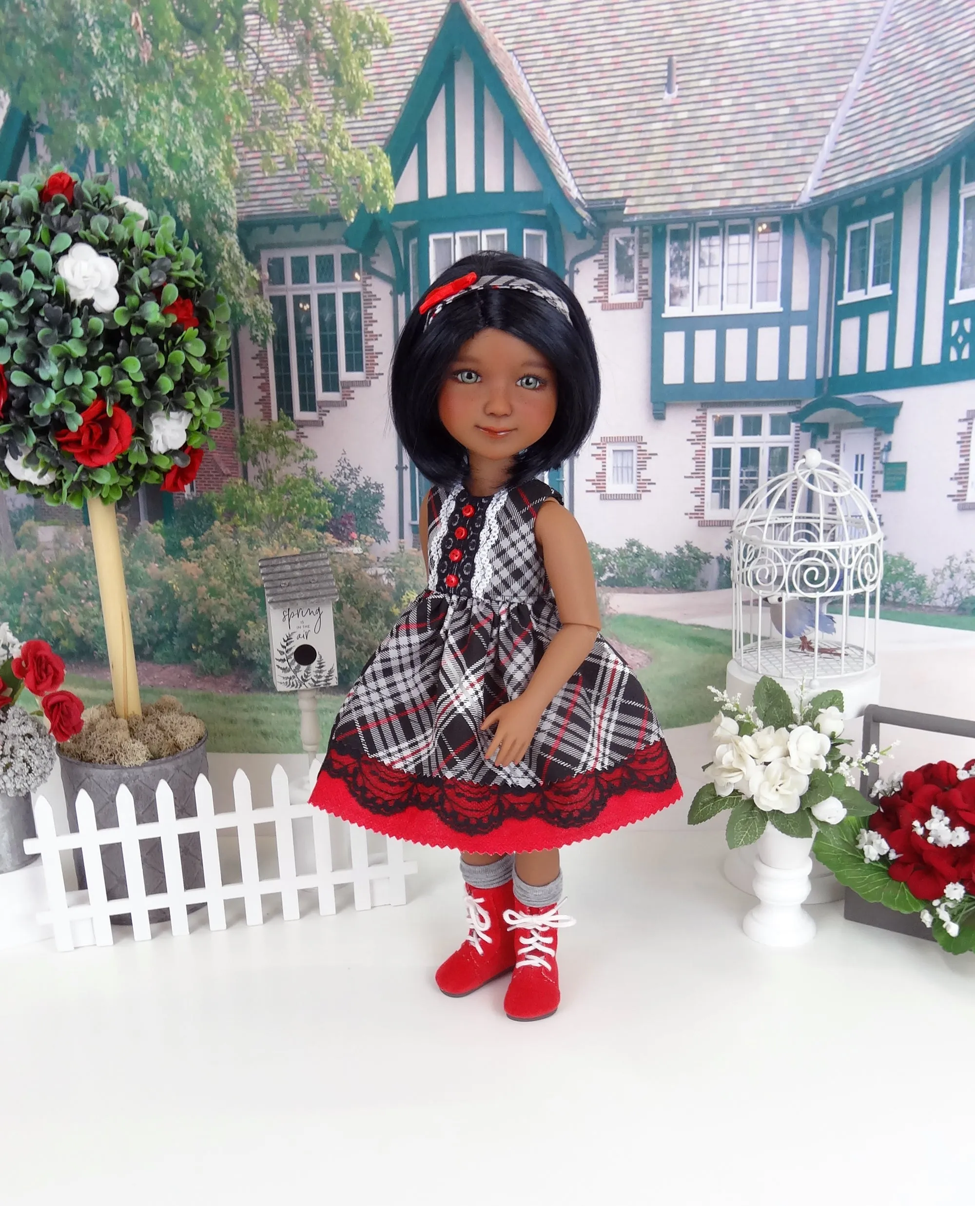 Second Period Plaid - dress with boots for Ruby Red Fashion Friends doll